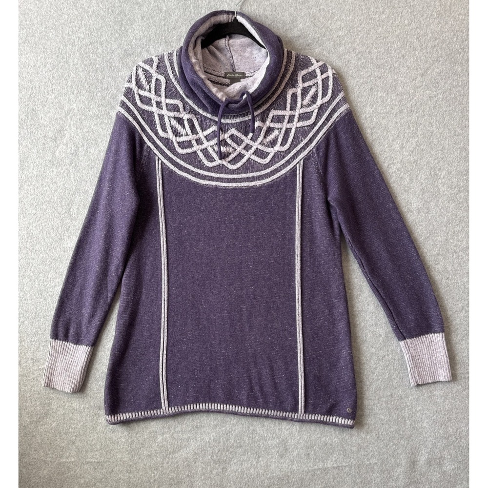 Eddie Bauer Cowl Neck Sweater L Purple NWOT Nordic Fair Isle Cozy Boho Gorpcore